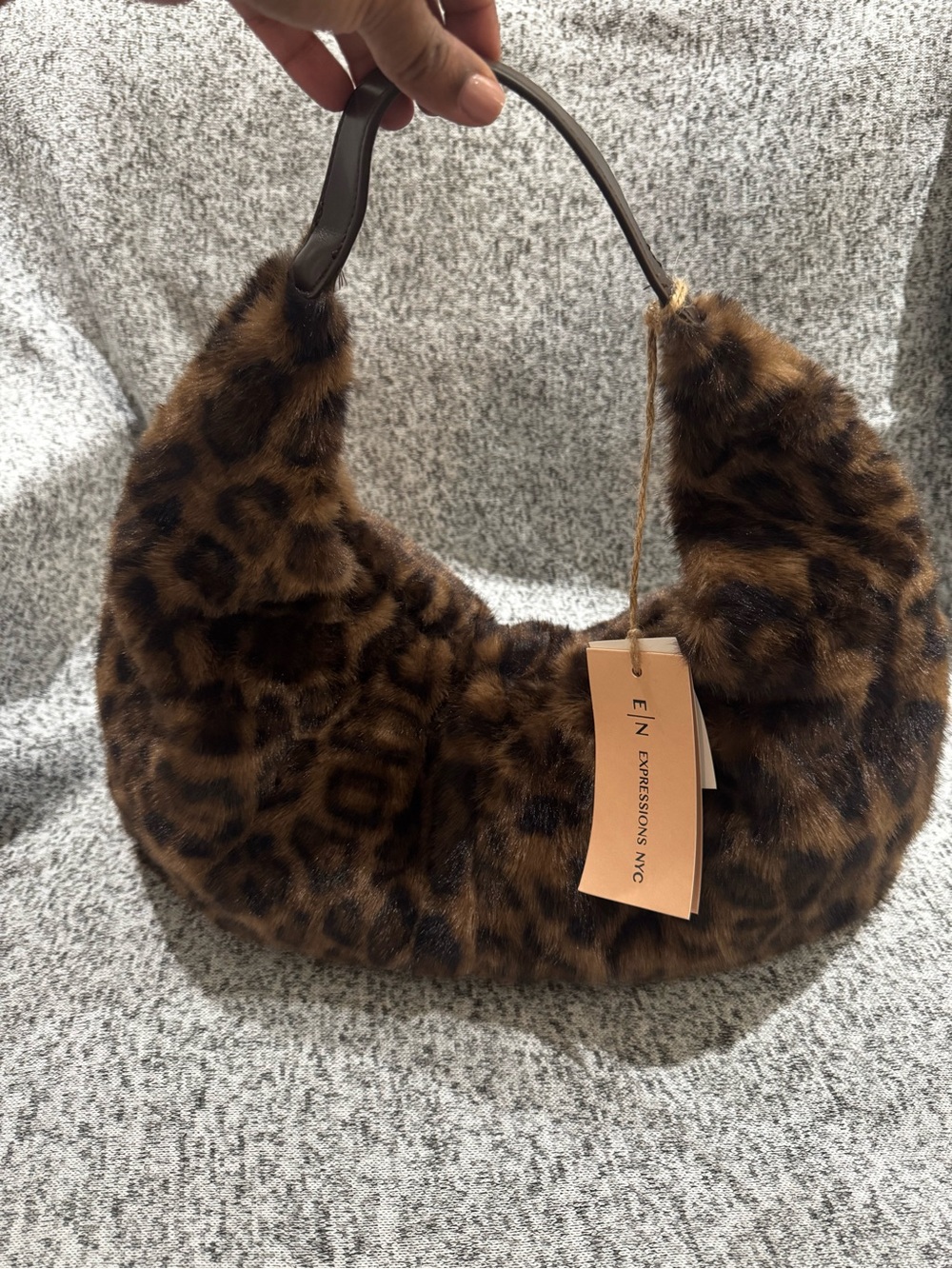 Expressions Leopard-Print Faux Fur Shoulder Bag in Brown